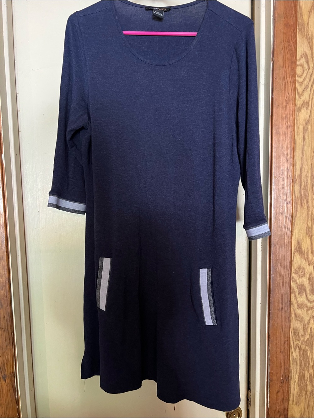 Robert Louis Navy Knit Short. Sporty Dress with Contrasting Pocket Trim